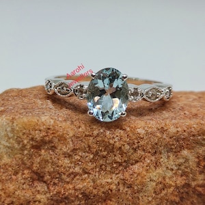Oval Aquamarine Ring: Minimalist 925 Sterling Silver, Diamond Accent