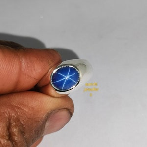 Blue Lindy Star Sapphire Ring, 925Sterling Silver, Men's signet ring, Star Sapphire Ring, Handmade Ring, Gemstone Ring, Gift For Him