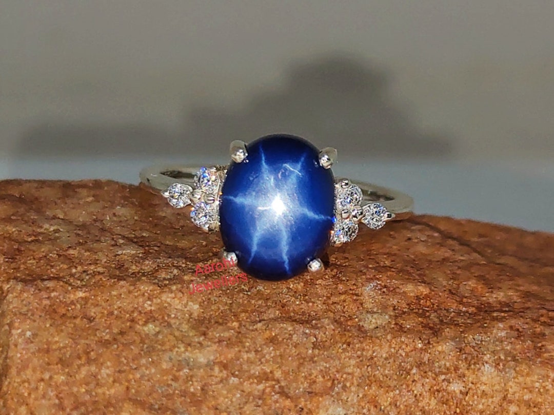 Star Sapphire Ring Dainty Blue Star Sapphire Ring 925 - Etsy