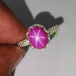 Vintage Art Deco Pink Star Sapphire Ring, 925 Sterling Silver