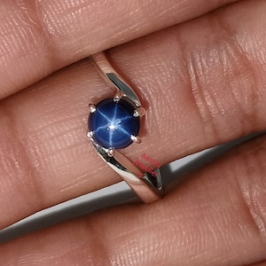 Blue Lindy Star Sapphire Ring: 925 Sterling Silver Promise Ring