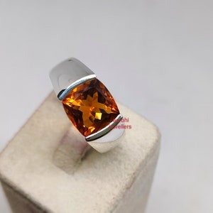 Natural Citrine Men Ring, 925Sterling Silver, Genuine Cushion Cut Citrine Men&#39;s Ring, November Birthstone ring, Statement Ring, Gift for Him