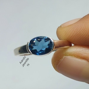 Natural Blue Topaz ring, 925 Sterling Silver, Stacking Ring, London Blue Topaz Ring, Genuine Gemstone ring, Promise Ring Women.