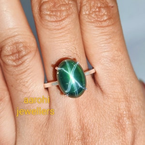 Vintage Green star Sapphire, handmade Ring, AAA Quality Star Sapphire, Green Star Gemstone Ring, 925 Sterling Silver, Gift For Women.