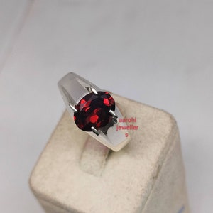 Garnet Signet Ring: 925 Sterling Silver Mens Ring, January Birthstone