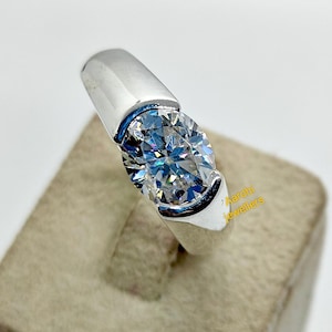 Ovale Moissaniet herenring, VVS1 Grade Moissaniet-diamantenring, Zegelring, 925 sterlingzilver, zilveren herenring, Moissaniet-ring voor hem