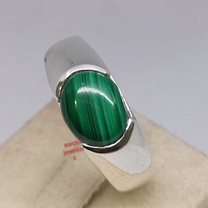 Anillo de malaquita natural, anillo de plata hecho a mano, anillo de plata esterlina, piedra natal de Escorpio, anillo de sello para hombres, anillo para hombres, regalo para él