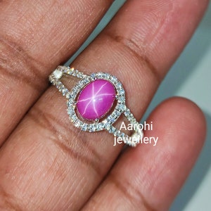 Pink Star Sapphire Ring: Art Deco Sterling Silver CZ Promise Ring