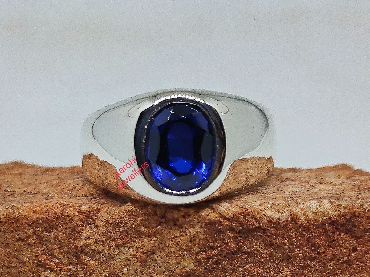 Father's Day Gift 1 Carat (Cttw) White Natural Diamond & Simulated Blue Sapphire  Men's Statement Ring In 10k Solid White Gold Ring Size-9.5 - Walmart.com