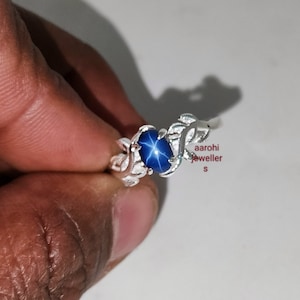 lab created Star Sapphire leaf Ring, engagement Ring, Lindy  Star Ring, 925 Sterling Silver, Star Gemstone, Valentine day Gifts