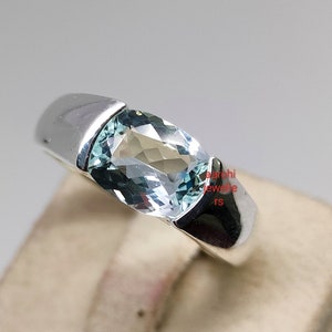 Aquamarine Ring ,925 Sterling Silver, Genuine Aquamarine Ring, Signet Men&#39;s Ring, Handmade Ring, Wedding Ring, Birthstone ring, Gift For Him