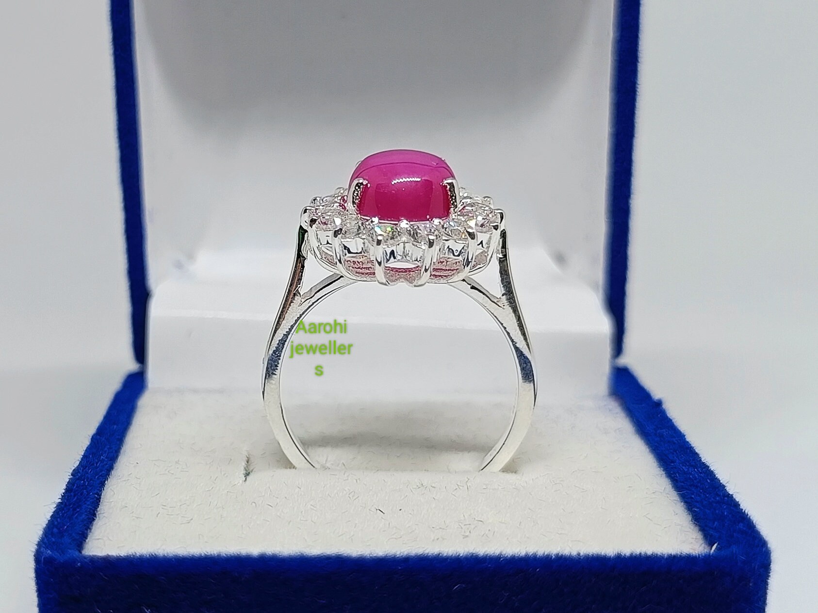 Bague Saphir étoile Rose En Argent 925 - Saphir De Laboratoire Ovale 8x6mm, Taille Ajustable, Fabrication Artisanale Inde