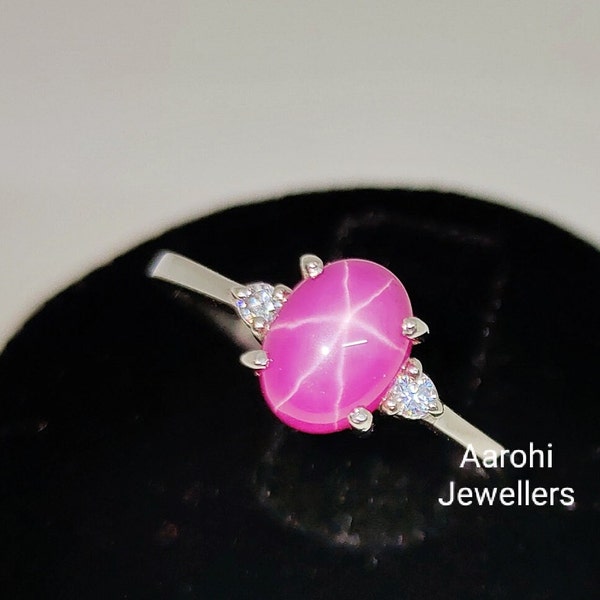 Pink star sapphire ring, Pink lindy star, 925 sterling silver, Silver ring, Birthstone ring, Engagement ring, Gift for her