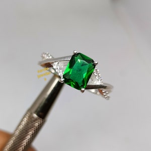 Lab Emerald Ring: Minimalist 925 Sterling Silver Stacking Ring