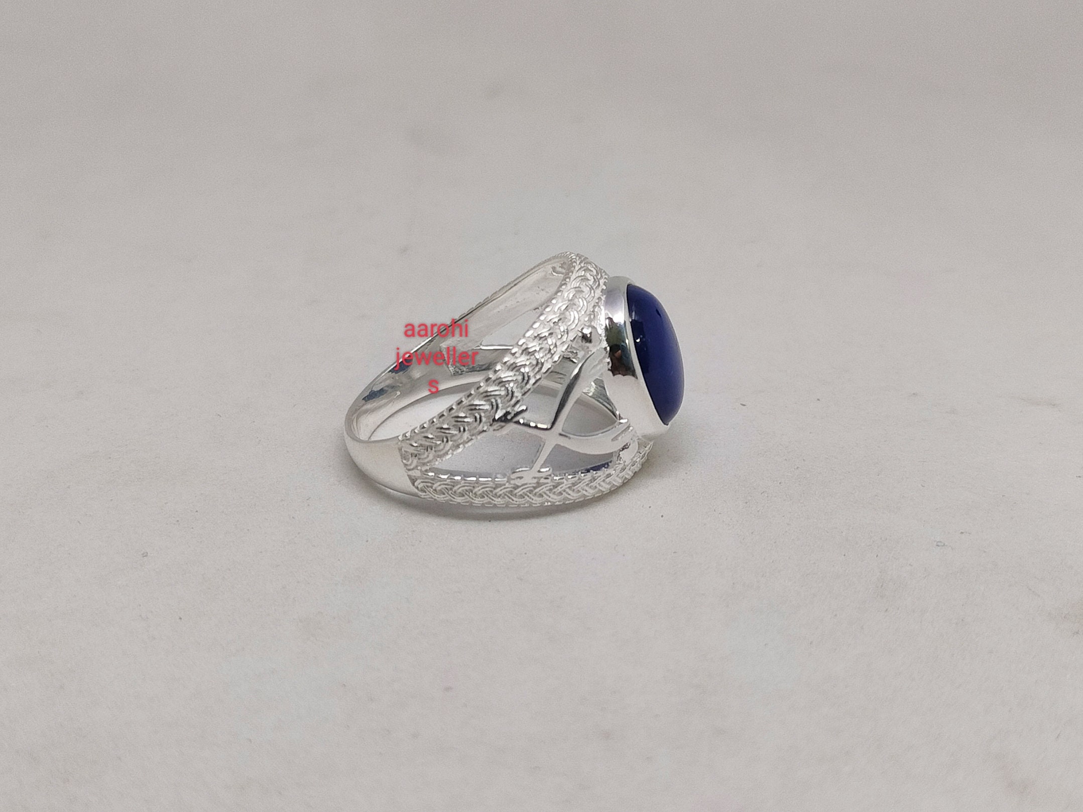 Bague Saphir étoile Bleue Naturelle En Argent 925 - Chevalière Ovale, Fait Main, Taille Ajustable, Vintage