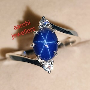 Vintage Blue Star Sapphire Ring, 6 Rays Star Gemstone, Lindy Star Sapphire Ring, 925 Sterling Silver, Engagement, Christmas Gift ,