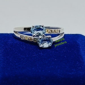 Aquamarine Diamond Ring: Handmade 925 Sterling Silver Minimalist Ring
