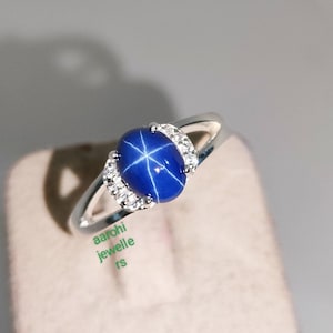 Blue Star Sapphire Ring: Minimalist Sterling Silver CZ Ring