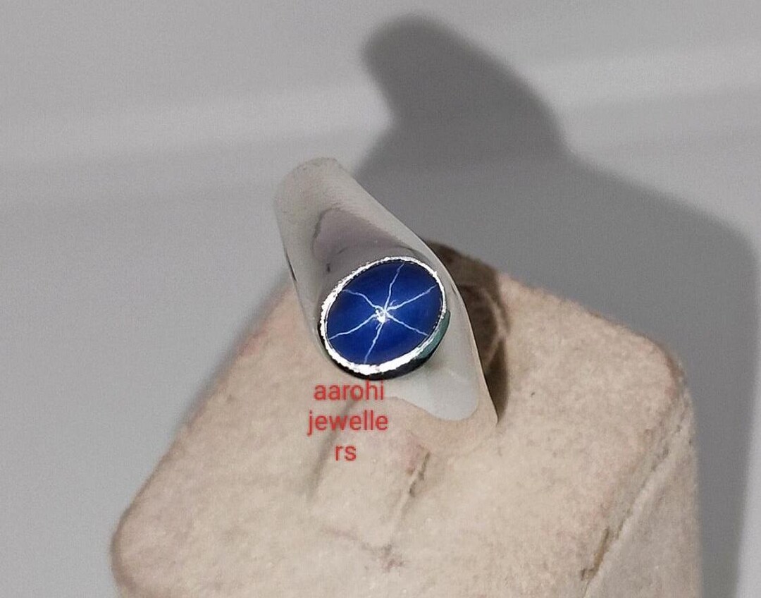 Bague Chevalière Saphir étoile Bleue Naturelle - Argent Sterling 925 - Taille Sur Mesure