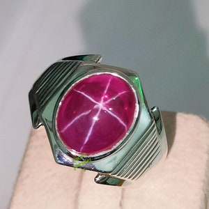 Vintage Star Ruby Men's Ring, 925 Sterling Silver, Lab Created Star ruby ring, Signet ring,  Birthstone ring, Signet Ring, Gift For Him.