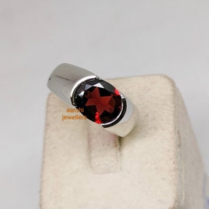 Red Garnet Ring, January Birthstone Ring, 925 Solid Sterling Silver Ring, Statement  Ring, Promise Ring, Men's Gemstone Ring, Gift For Him.