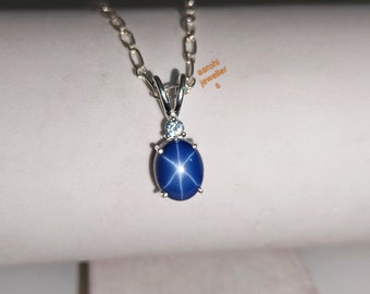 Handmade Star Blue Sapphire Pendant: Minimalist Sterling Silver Necklace