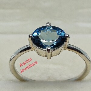 London Blue Topaz Ring: 925 Sterling Silver, Handmade Gemstone Ring