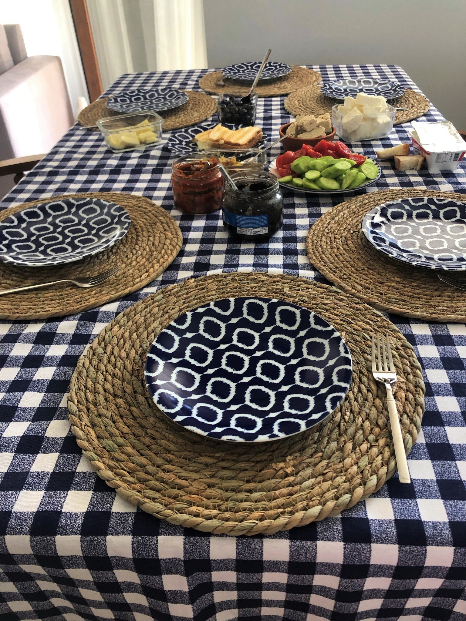 Navy Blue and White Plaid Tablecloth Placemat Housewarming Etsy