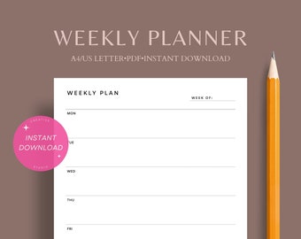 Weekly planner | A4&US Letter printable Insert | WO1P Layout Template | Undated schedule worksheet | Notes section | Instant download pdf