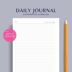 Daily journal | Undated A5 printable insert | Simple layout planner pages | Blank lined diary notes | minimal template | Digital download