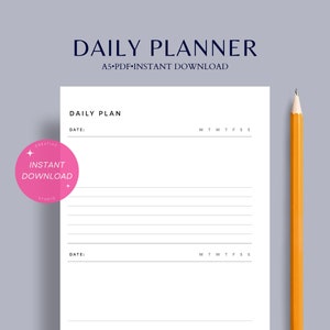 Daily planner | A5 printable insert | 2days on 1page layout template | Simple study sheet | minimalist organizer pdf | Digital download