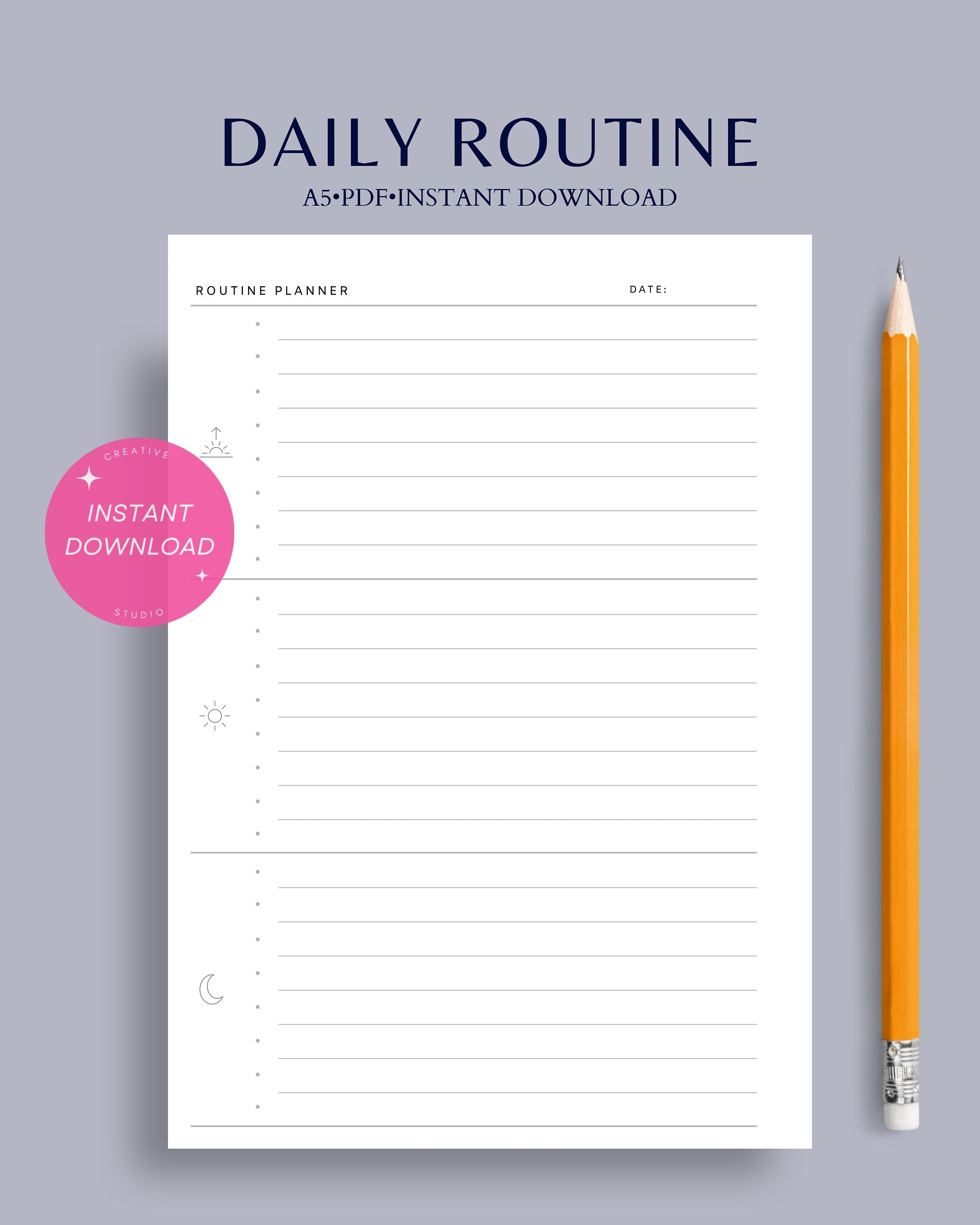Daily Routine Planner | A5 Undated Printable Insert | Habit Tracker ...