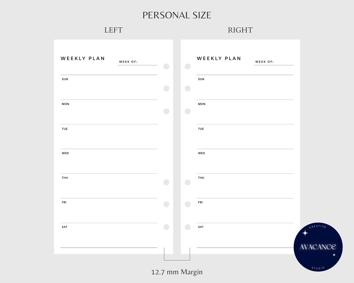 Weekly Planner | Personal Size Printable Insert PDF | Undated Schedule ...