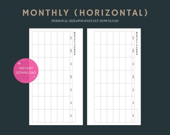 Monthly planner horizontal | Personal undated printable inserts | MO1P layout template pdf | Simple organizer pages | Digital download