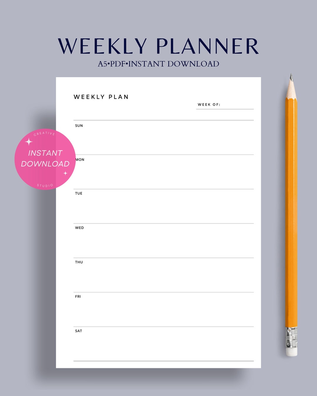 Weekly Planner | A5 Undated Printable Insert | Simple Two Page Schedule ...