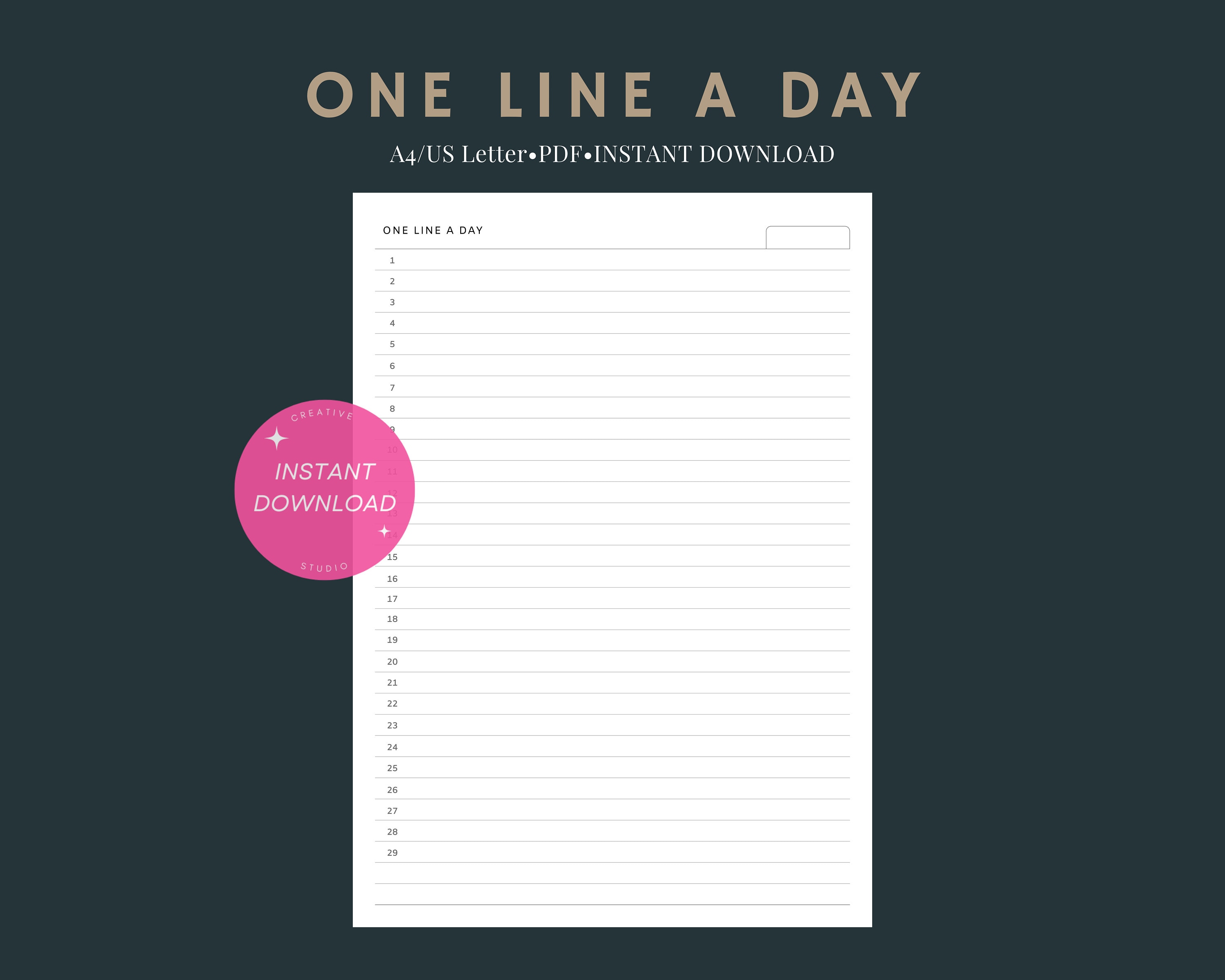 One Line a Day | A4&US Letter Undated Printable Inserts | Simple Style ...