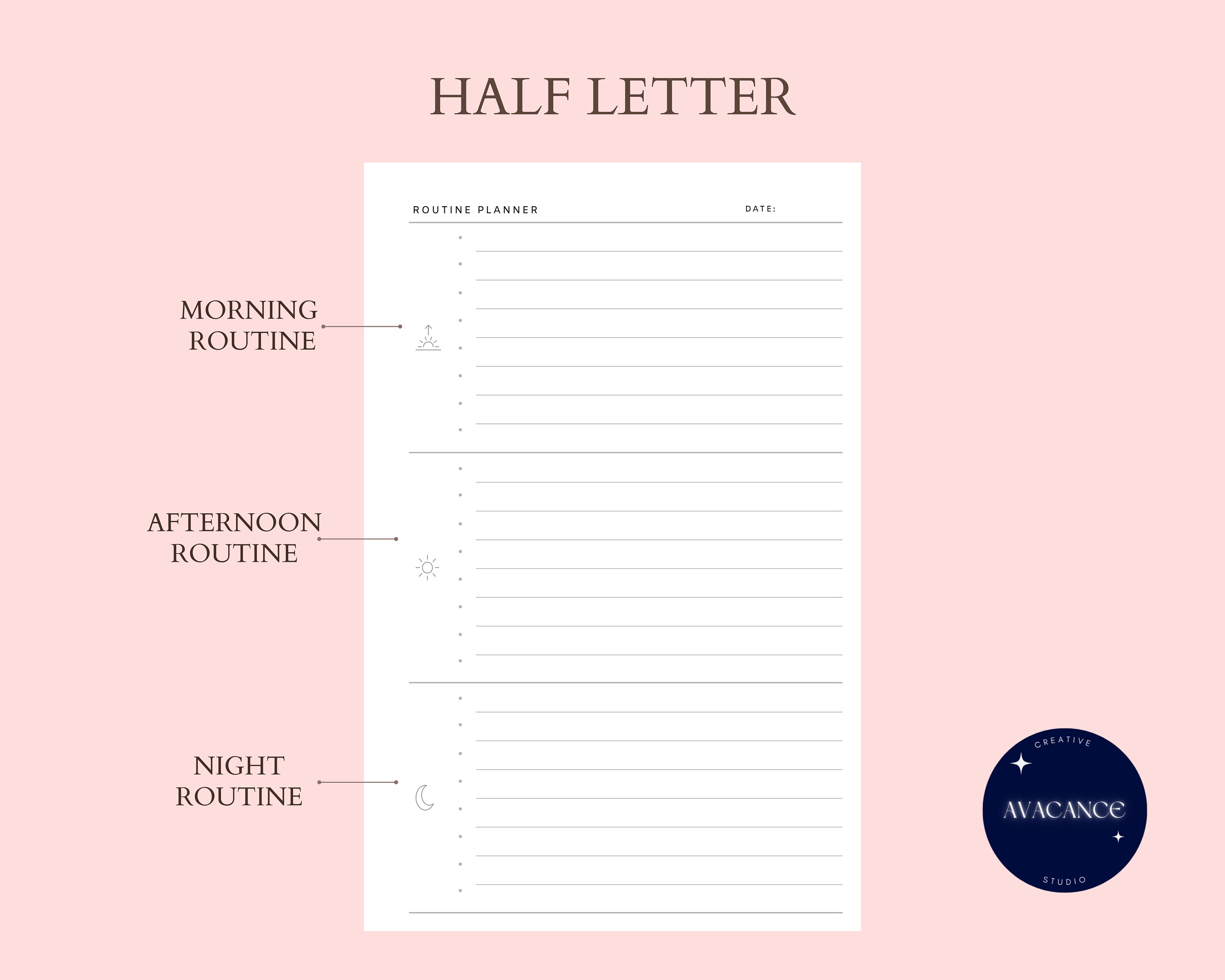 Daily Routine Planner | Half Letter Undated Printable Insert | Habit ...