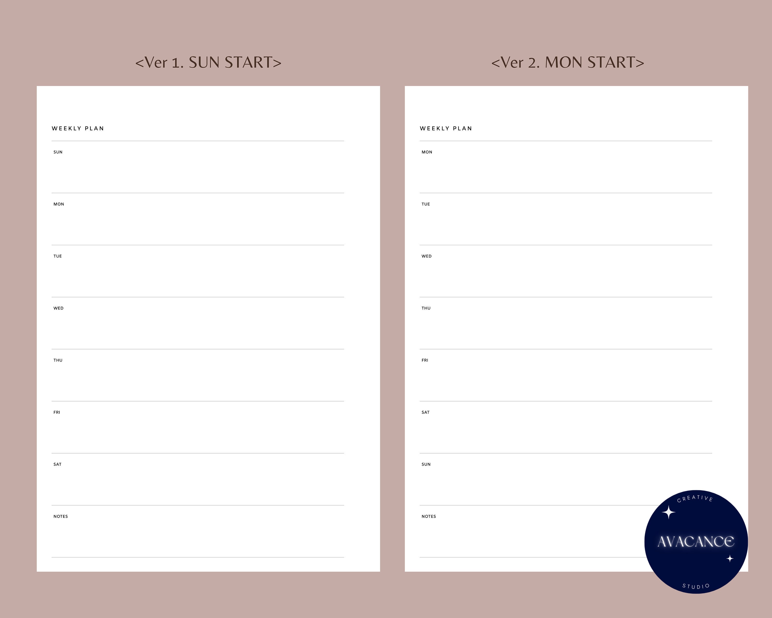 Weekly Planner | Personal Wide Undated Printable Insert | 2 Page Simple ...