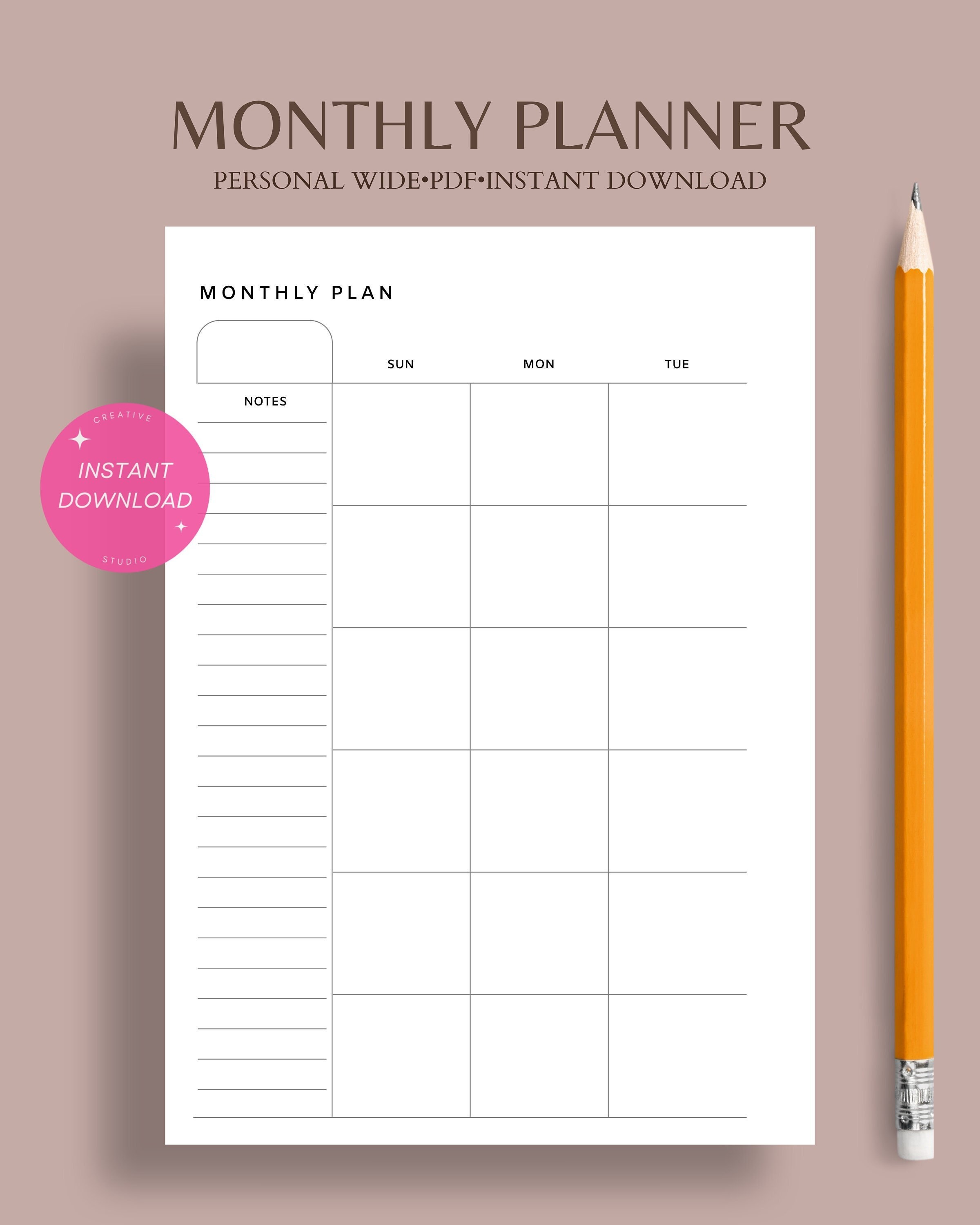 Monthly Planner | Personal Wide Undated Printable Inserts Pdf | MO2P ...
