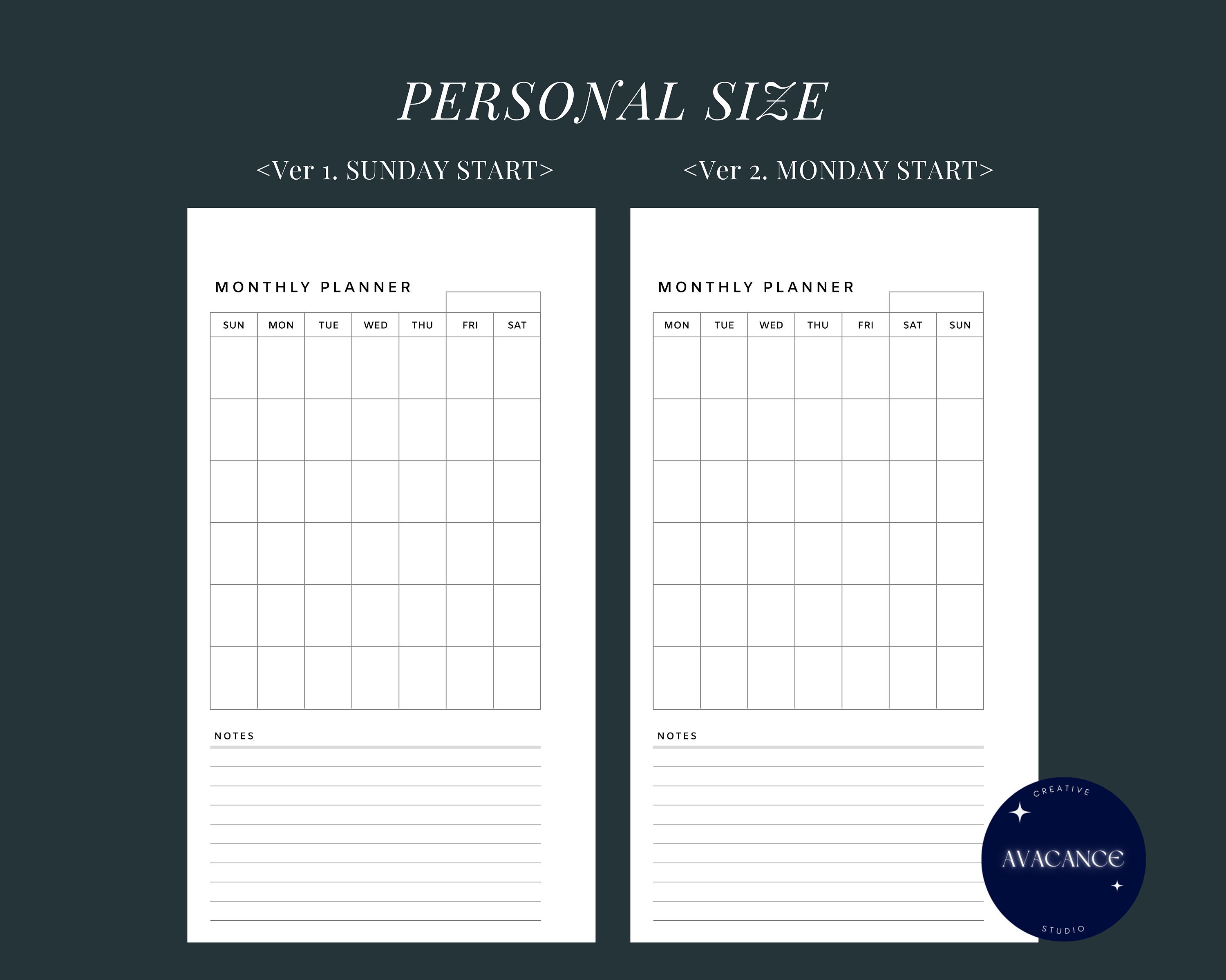 Monthly Planner | Personal Size Printable Inserts Pdf | Simple MO1P ...