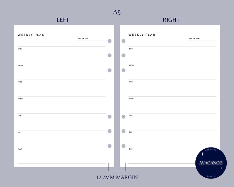 Weekly Planner | A5 Undated Printable Insert | Simple Two Page Schedule ...