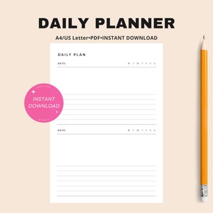 Daily planner | A4&US Letter printable insert pdf | Simple layout template | Undated schedule organizer | Travel sheet | Digital download