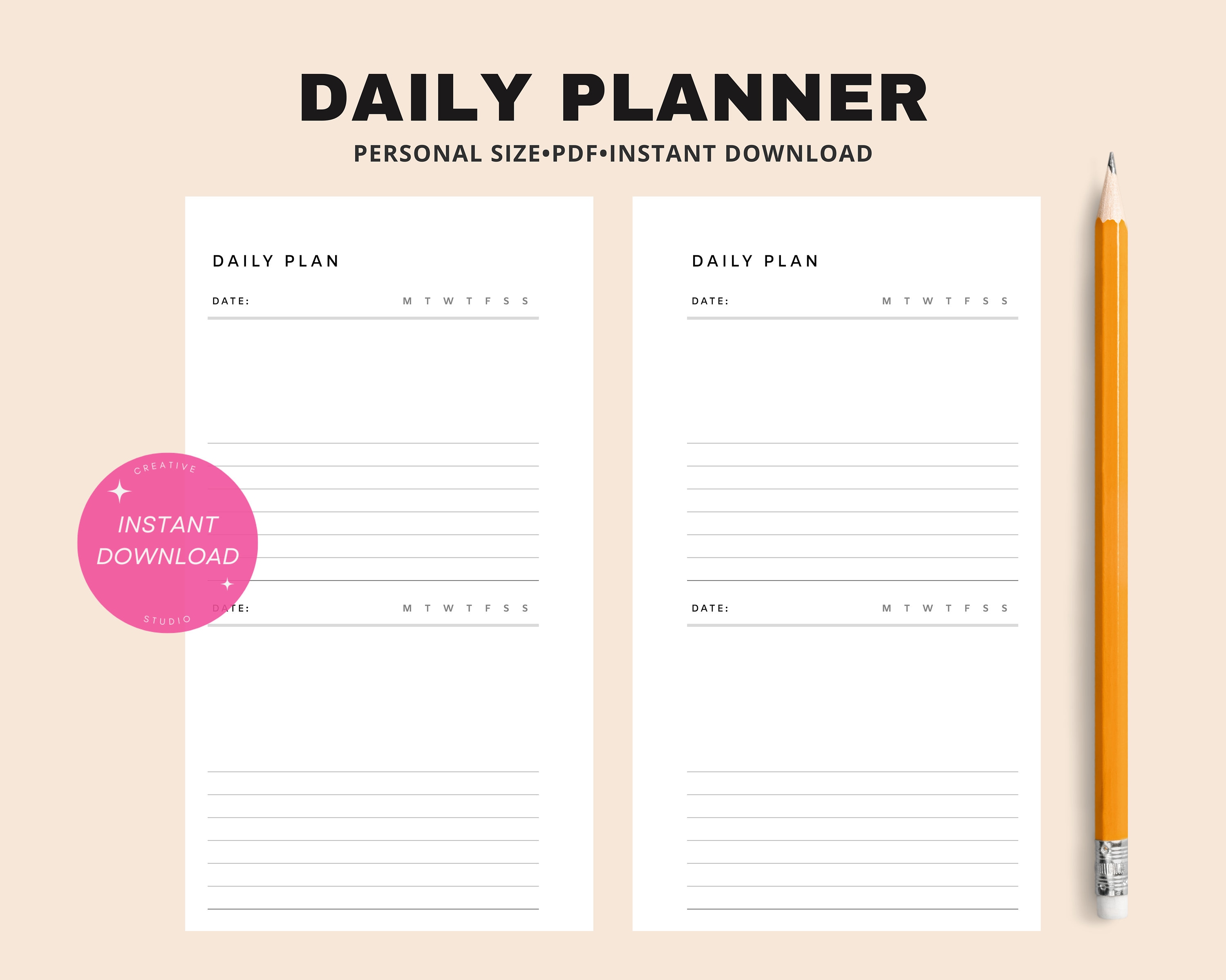 Daily Planner | Personal 2 Days on One Page Layout Template | Undated ...