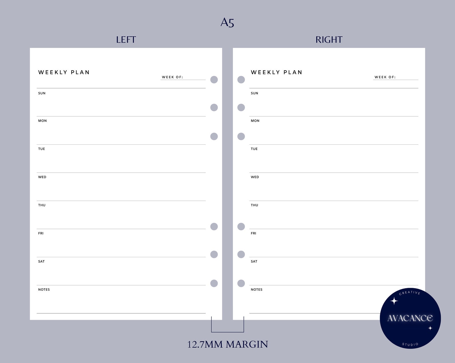 Weekly Planner | A5 Undated Printable Insert | Simple 2 Page Schedule ...
