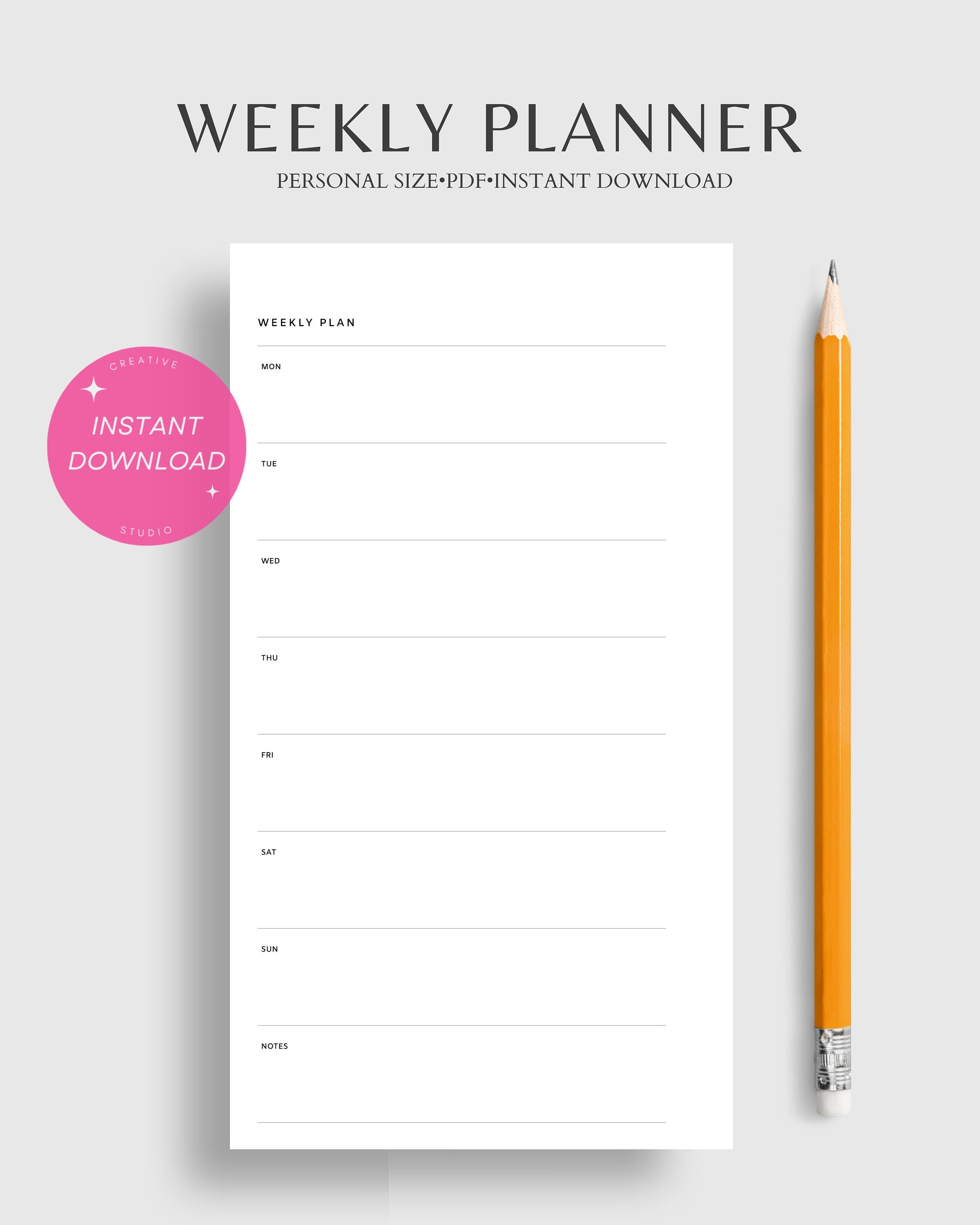Weekly Planner | Personal Size Undated Printable Insert | 2 Page Simple ...