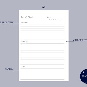 Hand Notes Layout Priorities Daily Planner | A5 Printable Insert | Priorities, Checklist, Notes ...