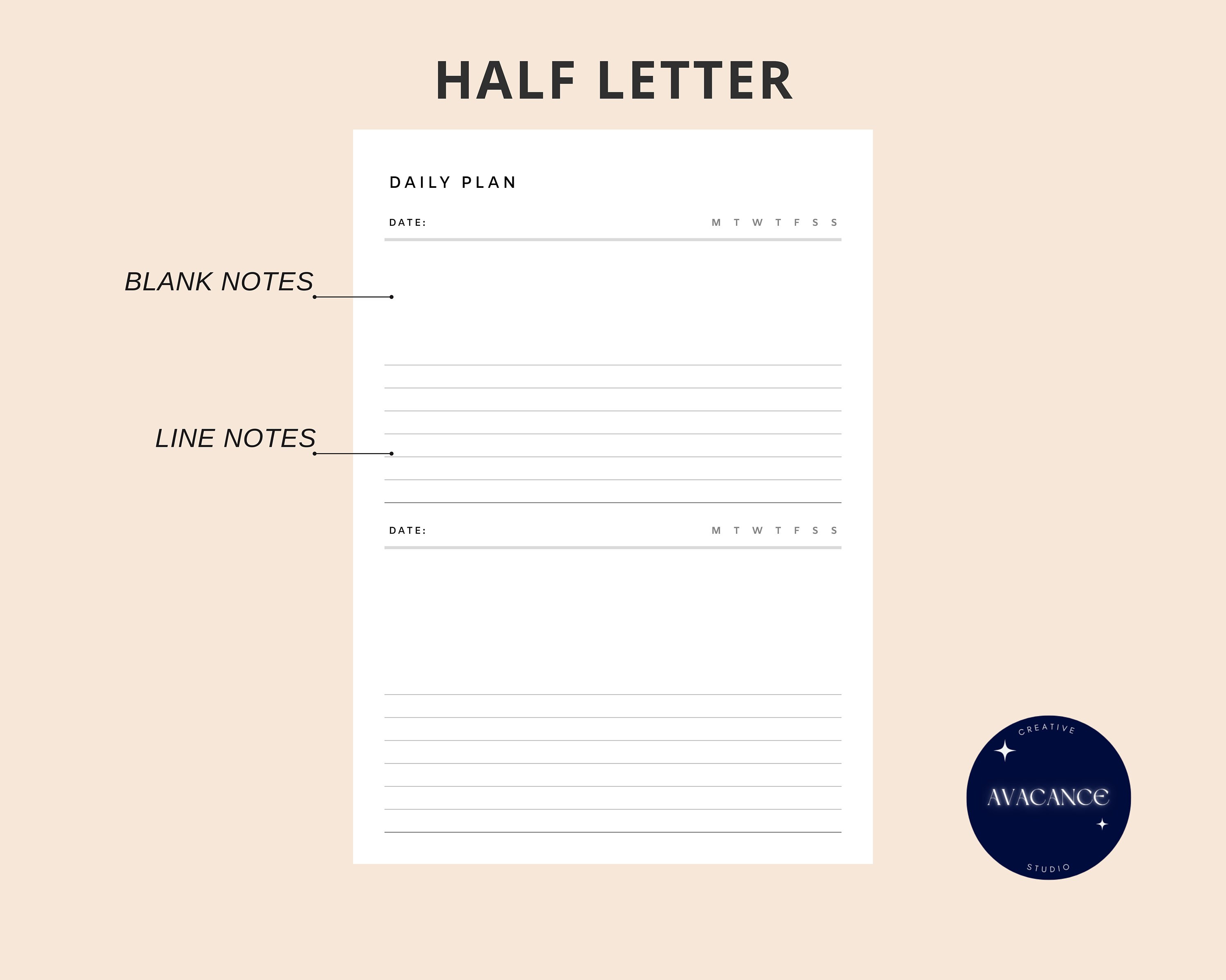 Daily Planner | Half Letter Printable Insert | Simple Layout Template ...