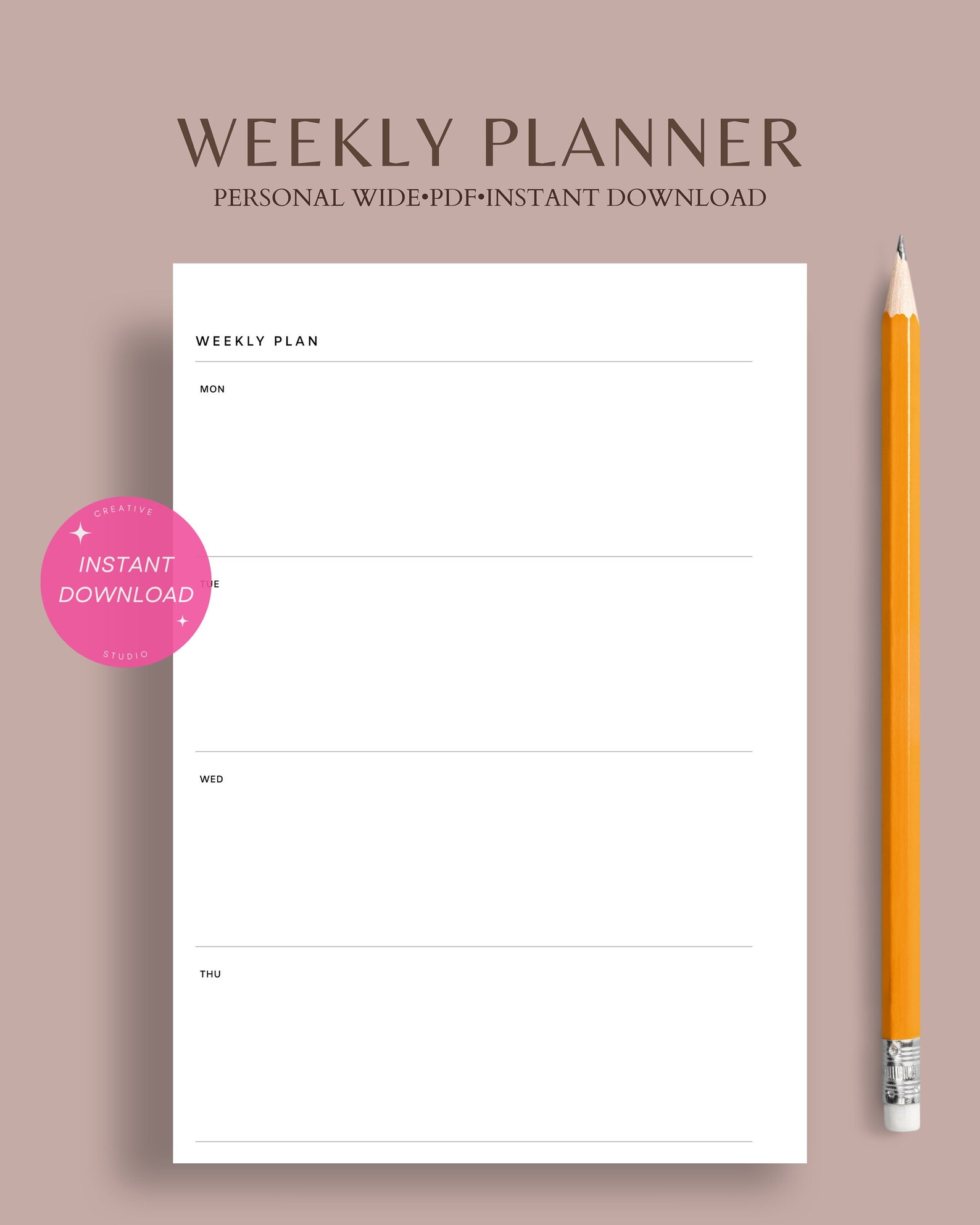 Weekly Planner | Personal Wide Undated Printable Insert | Simple ...