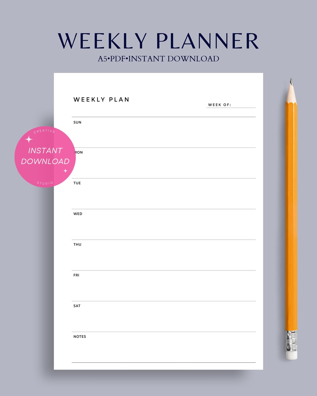 Weekly Planner | A5 Undated Printable Insert | Simple 2 Page Schedule ...