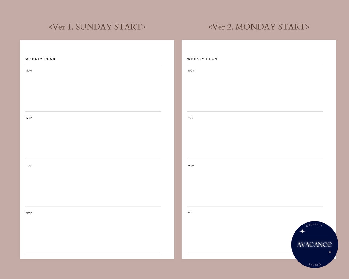 Weekly Planner | Personal Wide Undated Printable Insert | Simple ...